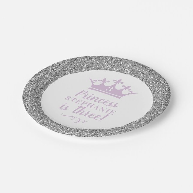 Silver Lavender Crown Tiara Girl'Princess Birthday Paper Plates (Angled)