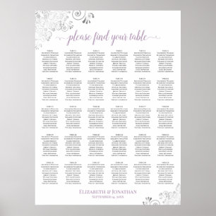 Silver & Lavender Elegant 30 Table Seating Chart
