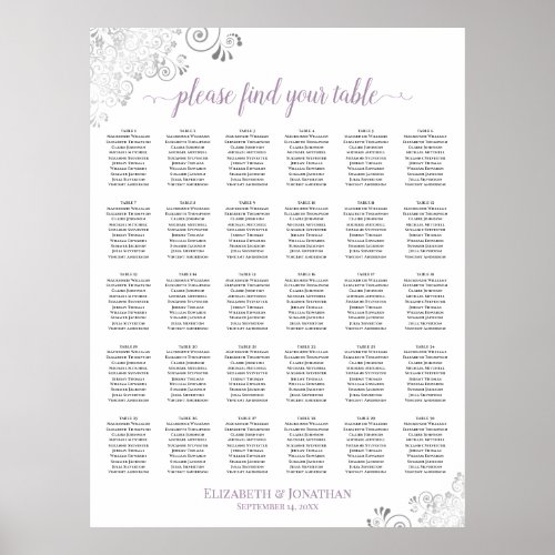 Silver & Lavender Elegant 30 Table Seating Chart