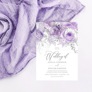Silver & Lavender Enchanted Floral Wedding Invitation