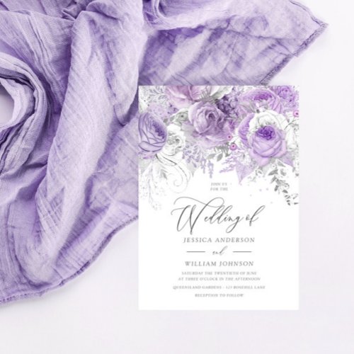 Silver  Lavender Enchanted Floral Wedding Invitation