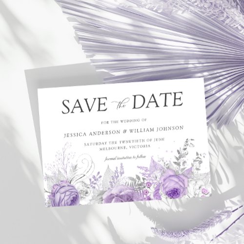 Silver  Lavender Enchanted Floral Wedding  Save The Date
