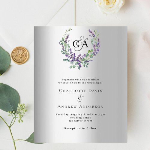 Silver lavender florals monogram budget wedding