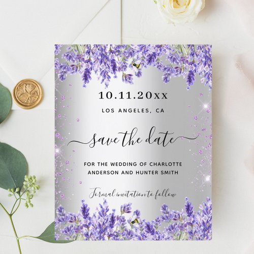 Silver lavender florals wedding save the date card