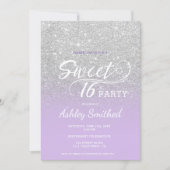 Silver lavender glitter ombre purple Sweet 16 Invitation (Front)