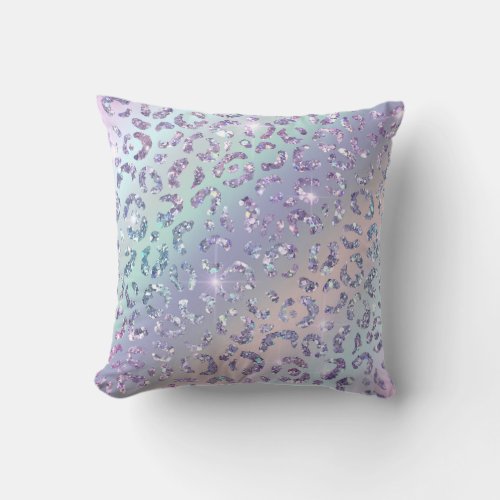  Silver Lavender Leopard Glitter Animal Print Throw Pillow