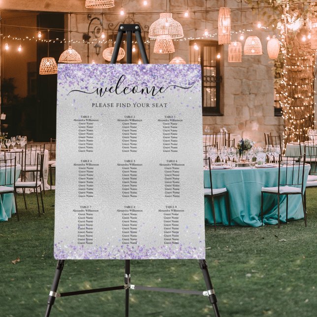 Silver lavender lilac confetti seating chart foam board (Creator Uploaded)