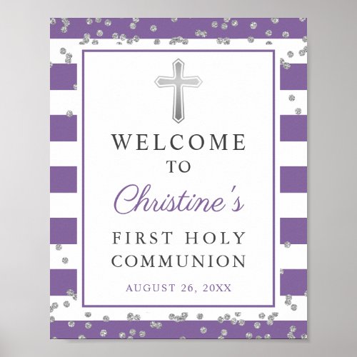 Silver Lavender Purple First Communion Welcome Poster