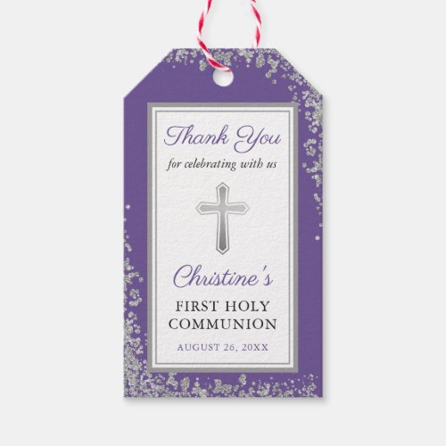 Silver Lavender Purple First Holy Communion Gift Tags