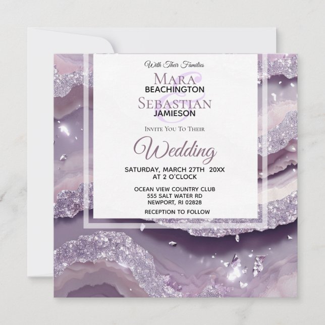 *~*  SILVER LAVENDER QR AGATE RSVP AR66 Wedding Invitation (Front)