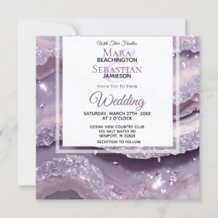 *~* SILVER LAVENDER QR AGATE RSVP AR66 Wedding Invitation