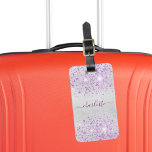 Silver lavender sparkles name luggage tag<br><div class="desc">A faux silver looking background. Decorted with purple, lavender colored faux sparkles. Personalize and add a name on the front. The first name is written with a modern hand lettered style script with swashes. To keep the swashes only delete the sample name, leave the spaces or emoji's in front and...</div>