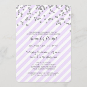 Silver Lavender Stripes Bat Mitzvah Invitations