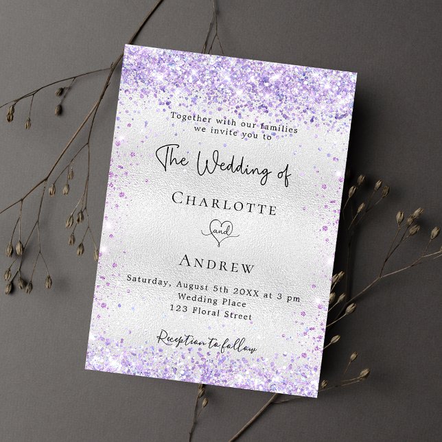 Silver lavender violet elegant wedding invitation (Creator Uploaded)