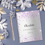 Silver lavender violet glitter name 2024 planner<br><div class="desc">A faux silver metallic looking background decorated with purple,  violet faux glitter dust.  Personalize and add a name,  title and year.</div>