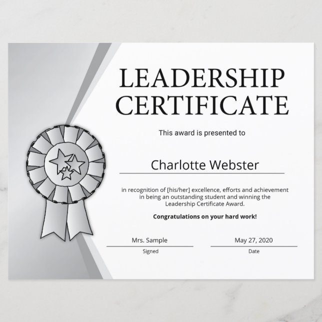 Silver Leadership Certificate of Achievement PDF (Front)