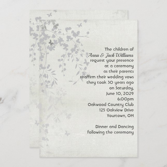 Silver Leaf and Butterfly Invitation (Front/Back)
