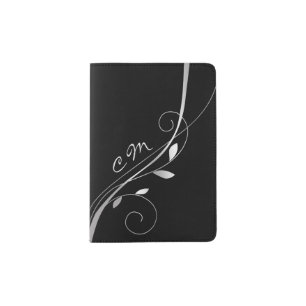 Silver Leaf Black Monogram Passport Holder