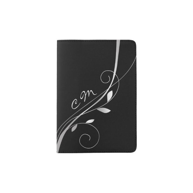 Silver Leaf Black Monogram Passport Holder (Front)