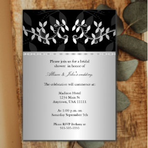 Silver Leaf Border Bridal Shower Invitation