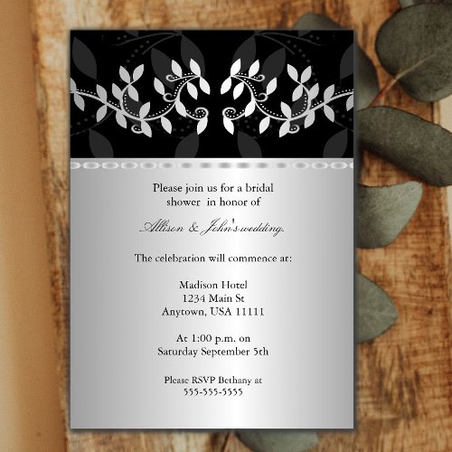 Silver Leaf Border Bridal Shower Invitation