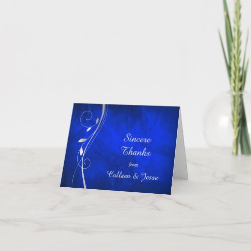 Silver Leaf Bright Blue Wedding Thank You Card