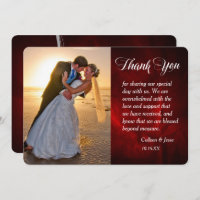 Silver Leaf Deep Red Photo Wedding Thank You