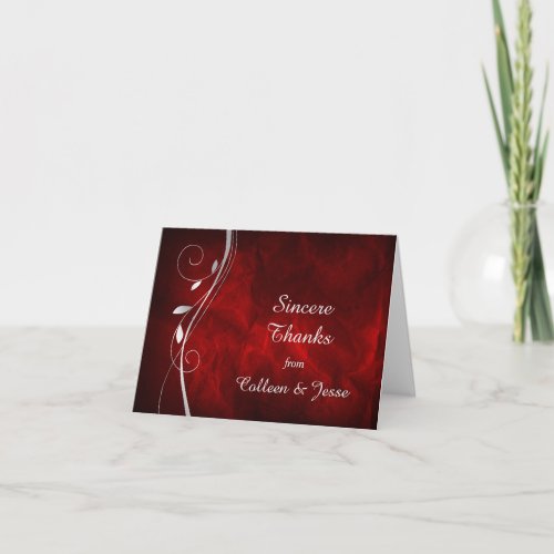 Silver Leaf Deep Red Wedding Thank You Card