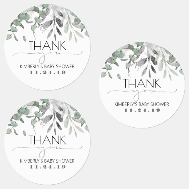 Silver Leaf Greenery Baby Shower Waterproof Labels (Group)