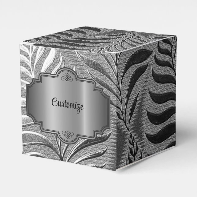  Silver Leaf Motif Cube Favor Boxes (Front Side)