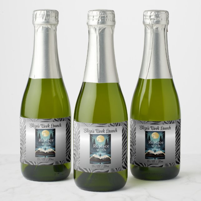 Silver Leaf Motif Sparkling Wine Label (Bottles)