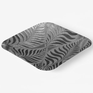 Silver Leaf Motif Square Paper Plates