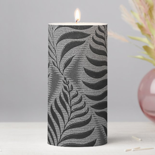 Silver Leaf Pillar Candle (In Situ)