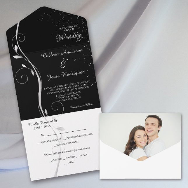Silver Leaf Swirl Black Photo Template Wedding (Creator Uploaded)