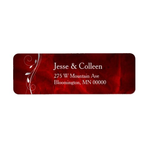 Silver Leaf Swirl Deep Red Wedding Return Label