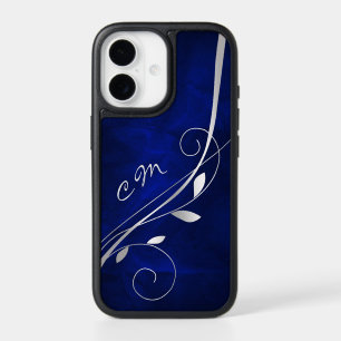 Silver Leaf Swirl Royal Blue Monogram iPhone 17 Case