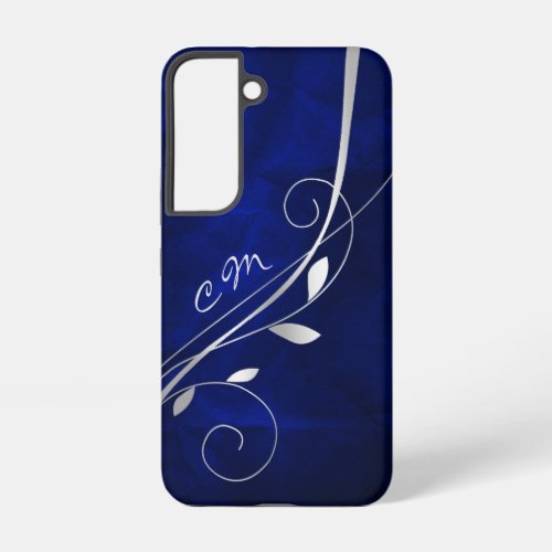 Silver Leaf Swirl Royal Blue Monogram Samsung Galaxy S22 Case