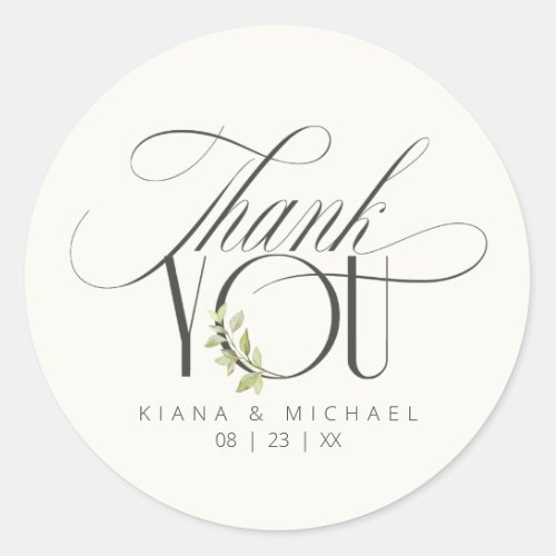 Silver Leaf Wedding Thank You Sage Green ID876 Classic Round Sticker