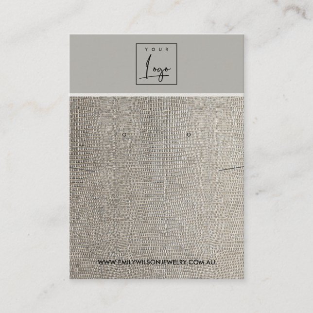 SILVER LEATHER TEXTURE NECKLACE EARRING DISPLAY BUSINESS CARD (Front)