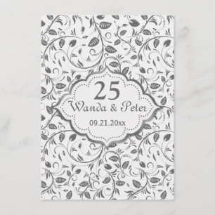 Silver leaves 25th Wedding Anniversary Invitation