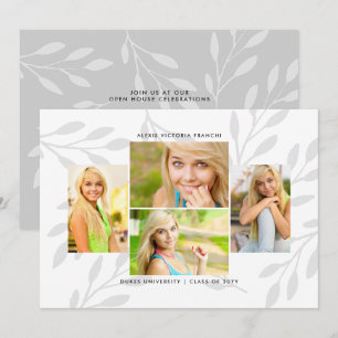 Silver Leaves 4 Photo Graduation Announcement