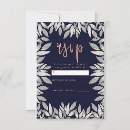 Silver Leaves Botanical Glam Blue Pink Reply RSVP