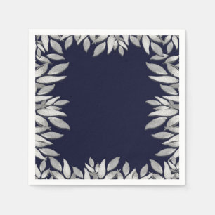 Silver Leaves Botanical Glam Blue Pink Wedding Napkins