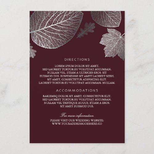 Silver Leaves Burgundy Wedding Details_Information Enclosure Card