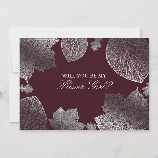 Silver Leaves Fall Wedding Flower Girl Invitation (Front)