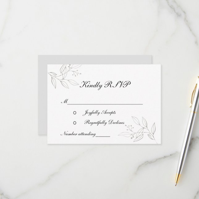 Silver leaves Formal Elegant Stylish Wedding RSVP Card (Front/Back In Situ)