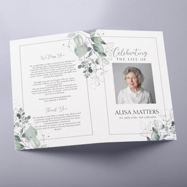 Silver Leaves Funeral Program Celebrating the Life Flyer (Creator Uploaded)