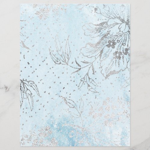 Silver Leaves on Blue Scrapbook Paper