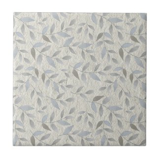 Silver Leaves on Gray Texture Print Ceramic Tile