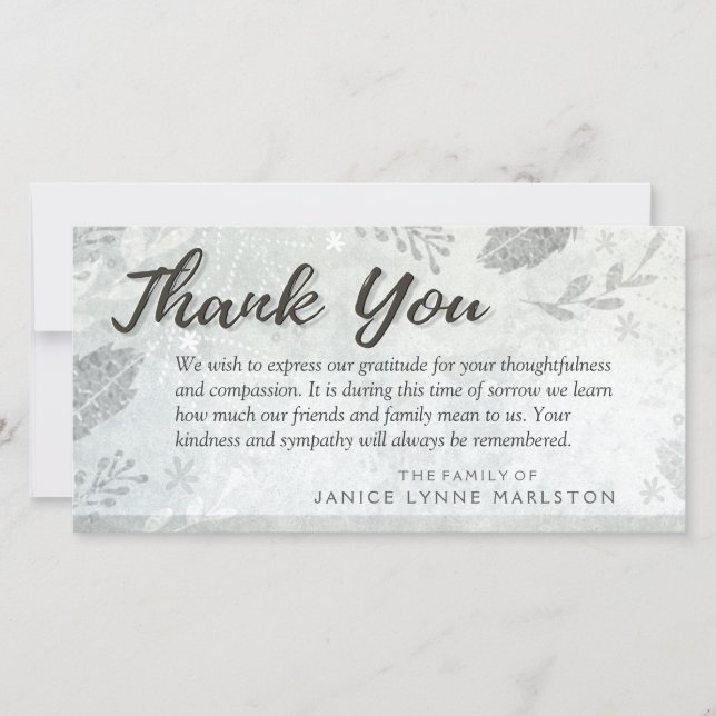 Silver Leaves Thank You Sympathy from Family (Front)